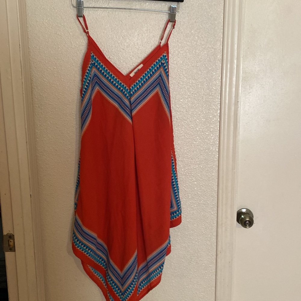 Meraki Boho Handkerchief Shirt Red w/Print Medium